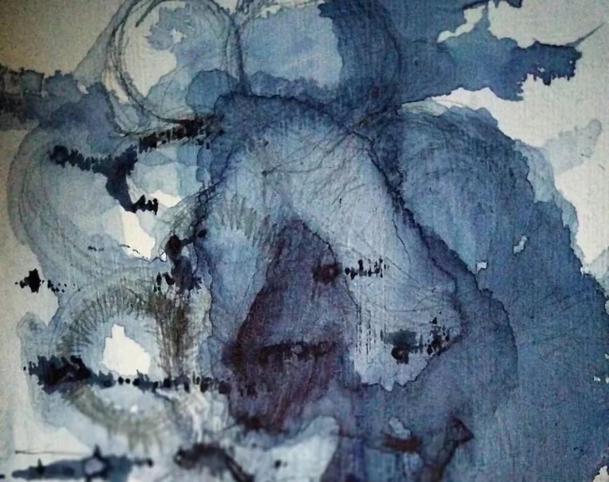 Organische Körperformen in blauem Aquarell